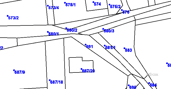 Parcela st. 691 v KÚ Zádveřice, Katastrální mapa