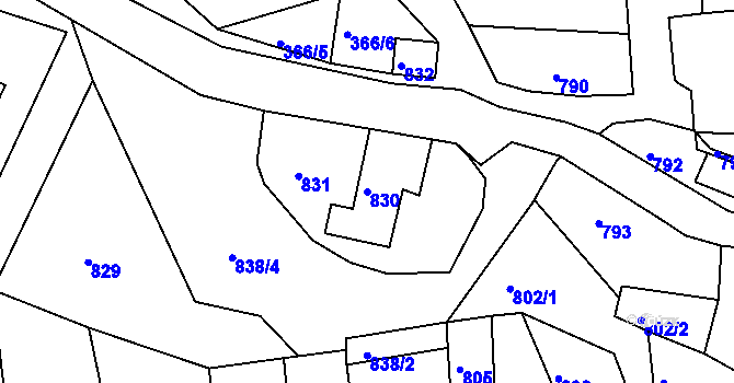 Parcela st. 830 v KÚ Zádveřice, Katastrální mapa
