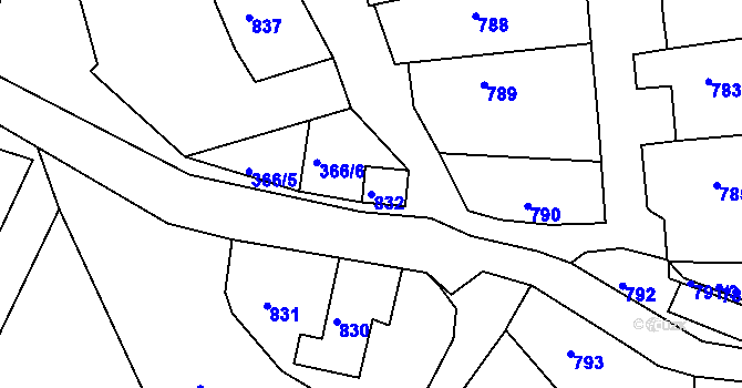 Parcela st. 832 v KÚ Zádveřice, Katastrální mapa