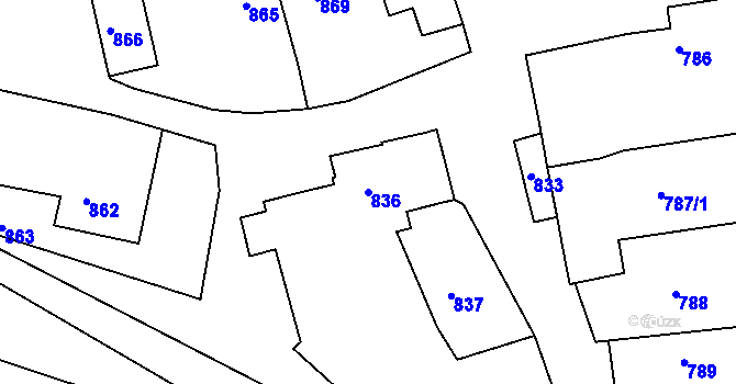 Parcela st. 836 v KÚ Zádveřice, Katastrální mapa