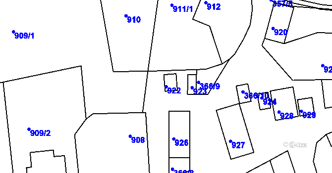 Parcela st. 922 v KÚ Zádveřice, Katastrální mapa