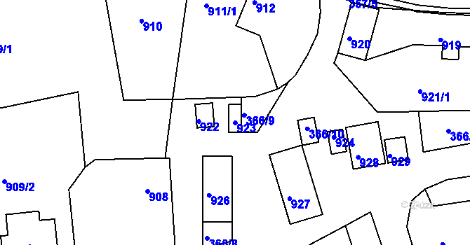 Parcela st. 923 v KÚ Zádveřice, Katastrální mapa
