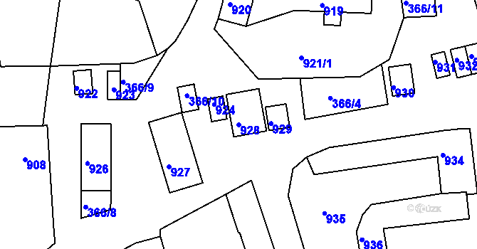 Parcela st. 928 v KÚ Zádveřice, Katastrální mapa