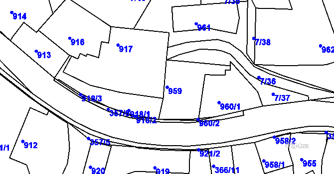 Parcela st. 959 v KÚ Zádveřice, Katastrální mapa