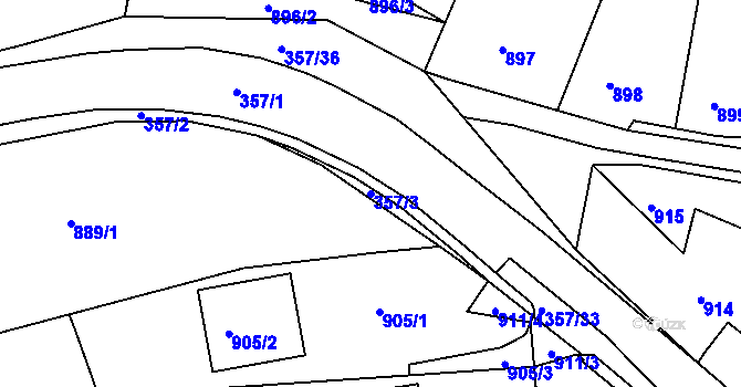 Parcela st. 357/3 v KÚ Zádveřice, Katastrální mapa