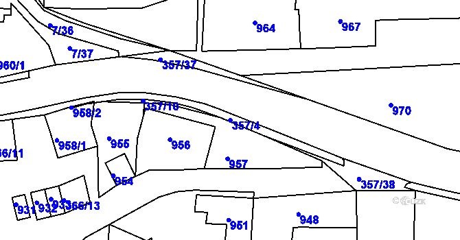 Parcela st. 357/4 v KÚ Zádveřice, Katastrální mapa