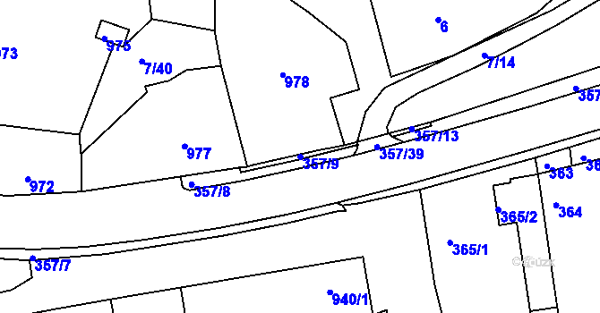 Parcela st. 357/9 v KÚ Zádveřice, Katastrální mapa