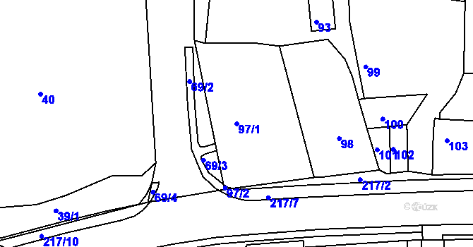 Parcela st. 97/1 v KÚ Zádveřice, Katastrální mapa