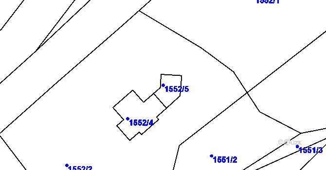 Parcela st. 1552/5 v KÚ Zádveřice, Katastrální mapa