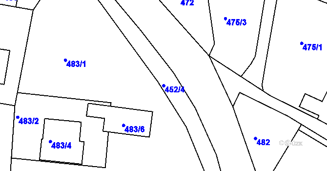 Parcela st. 452/4 v KÚ Zádveřice, Katastrální mapa