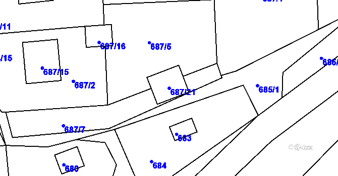 Parcela st. 687/21 v KÚ Zádveřice, Katastrální mapa
