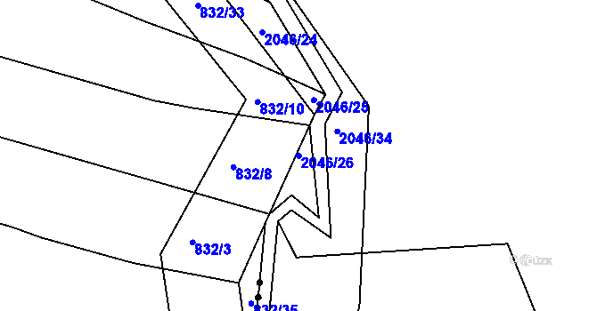 Parcela st. 2046/26 v KÚ Zádveřice, Katastrální mapa