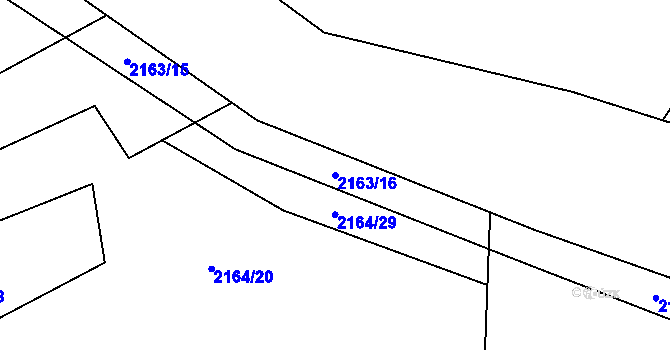 Parcela st. 2163/16 v KÚ Zádveřice, Katastrální mapa