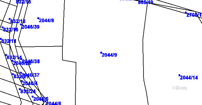 Parcela st. 2044/9 v KÚ Zádveřice, Katastrální mapa
