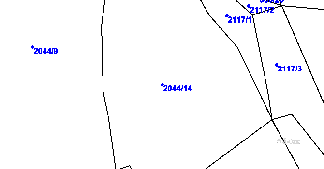 Parcela st. 2044/14 v KÚ Zádveřice, Katastrální mapa
