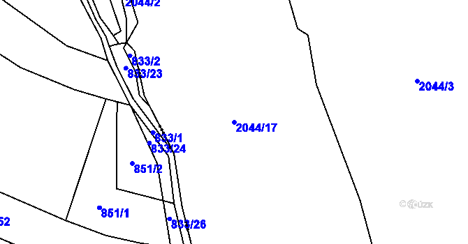 Parcela st. 2044/17 v KÚ Zádveřice, Katastrální mapa