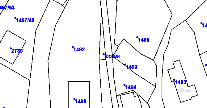 Parcela st. 1333/8 v KÚ Zádveřice, Katastrální mapa