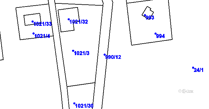 Parcela st. 990/12 v KÚ Zádveřice, Katastrální mapa