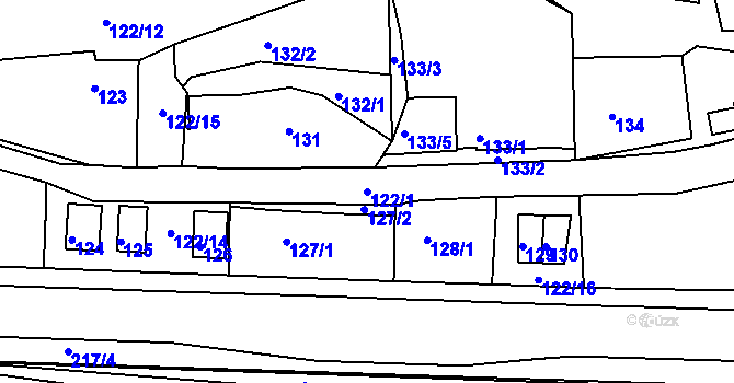 Parcela st. 122/1 v KÚ Zádveřice, Katastrální mapa