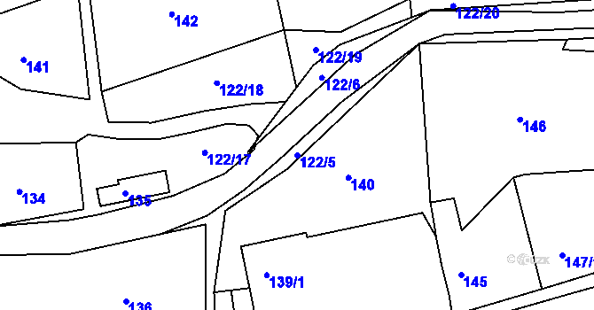 Parcela st. 122/5 v KÚ Zádveřice, Katastrální mapa