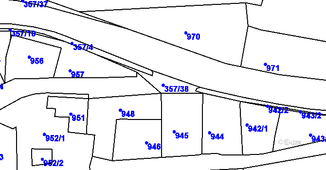 Parcela st. 357/38 v KÚ Zádveřice, Katastrální mapa