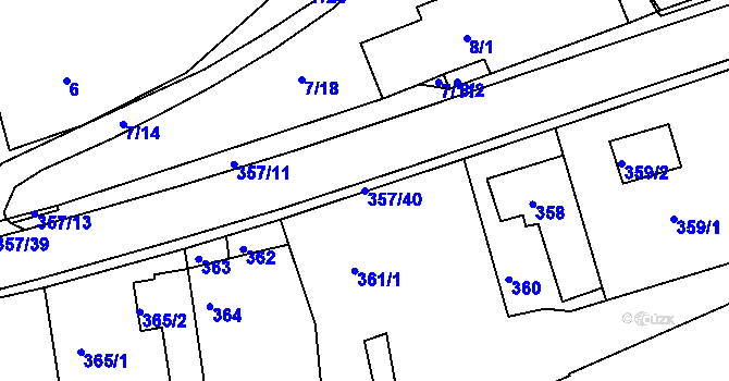 Parcela st. 357/40 v KÚ Zádveřice, Katastrální mapa