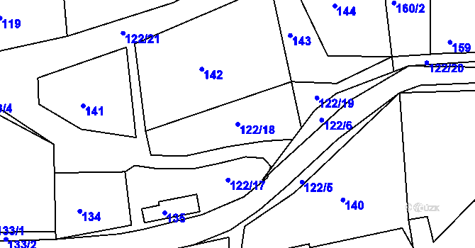Parcela st. 122/18 v KÚ Zádveřice, Katastrální mapa