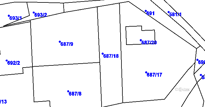 Parcela st. 687/18 v KÚ Zádveřice, Katastrální mapa