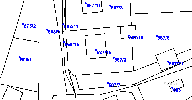 Parcela st. 687/15 v KÚ Zádveřice, Katastrální mapa