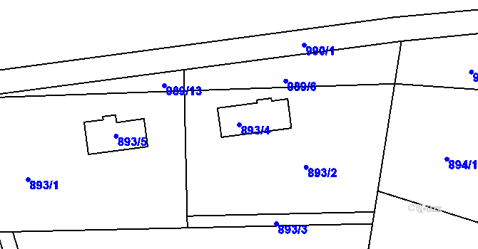 Parcela st. 893/4 v KÚ Zádveřice, Katastrální mapa