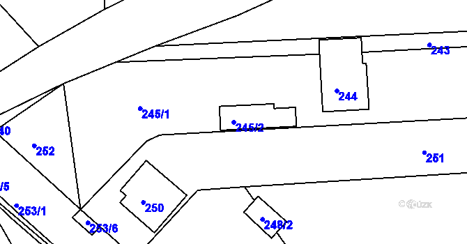 Parcela st. 245/2 v KÚ Zádveřice, Katastrální mapa