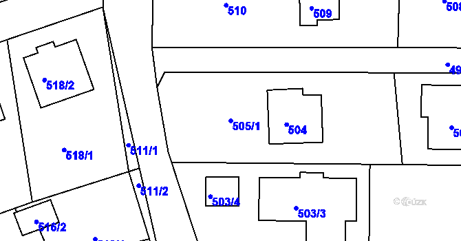 Parcela st. 505/1 v KÚ Zádveřice, Katastrální mapa