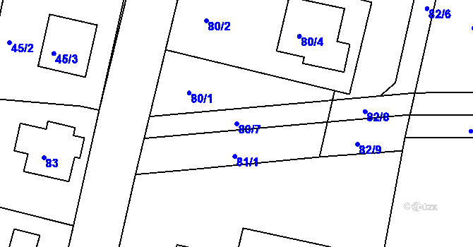Parcela st. 80/7 v KÚ Zádveřice, Katastrální mapa