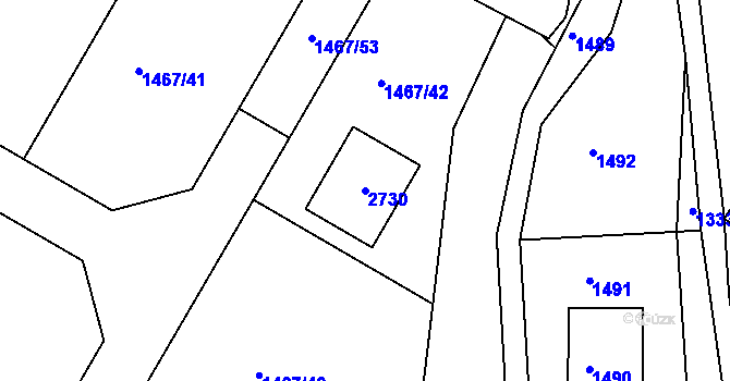 Parcela st. 2730 v KÚ Zádveřice, Katastrální mapa