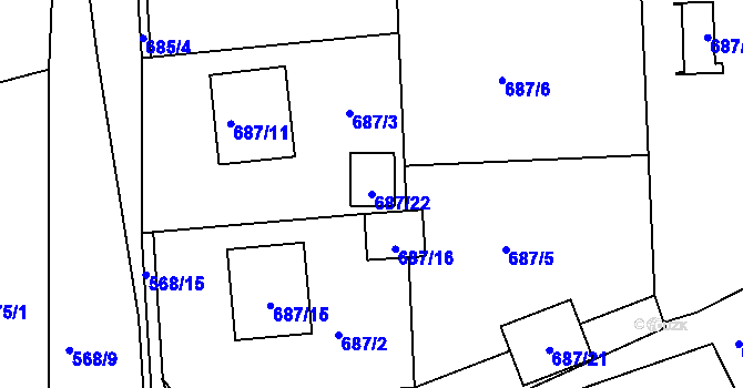 Parcela st. 687/22 v KÚ Zádveřice, Katastrální mapa