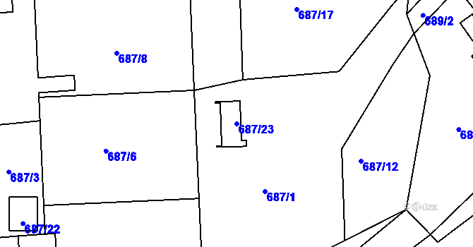 Parcela st. 687/23 v KÚ Zádveřice, Katastrální mapa