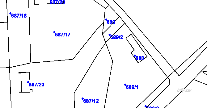 Parcela st. 687/24 v KÚ Zádveřice, Katastrální mapa