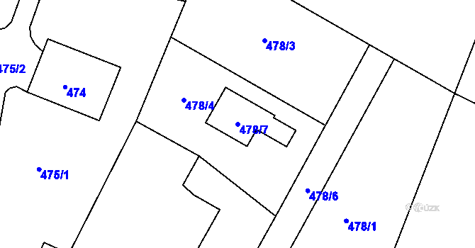 Parcela st. 478/7 v KÚ Zádveřice, Katastrální mapa