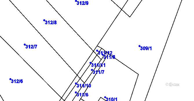 Parcela st. 311/12 v KÚ Zahájí u Hluboké nad Vltavou, Katastrální mapa