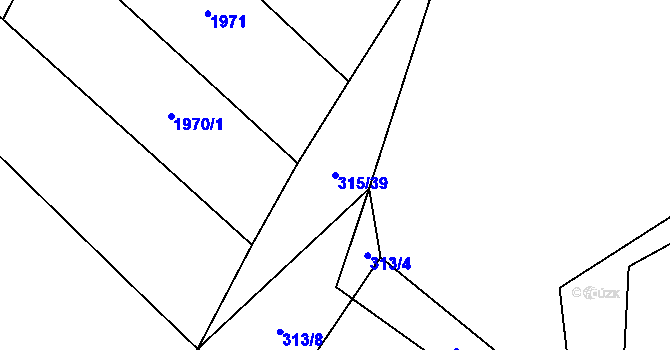 Parcela st. 315/39 v KÚ Zahájí u Hluboké nad Vltavou, Katastrální mapa
