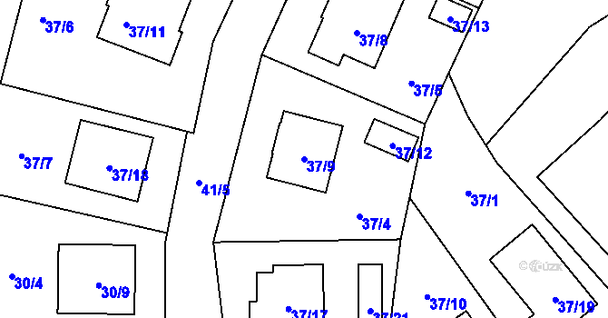Parcela st. 37/9 v KÚ Zahájí u Hluboké nad Vltavou, Katastrální mapa