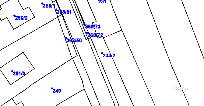Parcela st. 233/2 v KÚ Zahájí u Hluboké nad Vltavou, Katastrální mapa