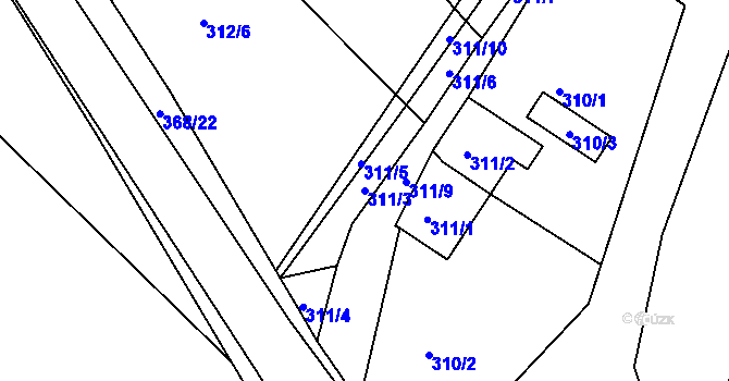 Parcela st. 311/3 v KÚ Zahájí u Hluboké nad Vltavou, Katastrální mapa