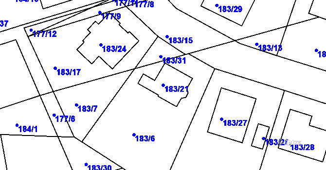 Parcela st. 183/21 v KÚ Zahájí u Hluboké nad Vltavou, Katastrální mapa