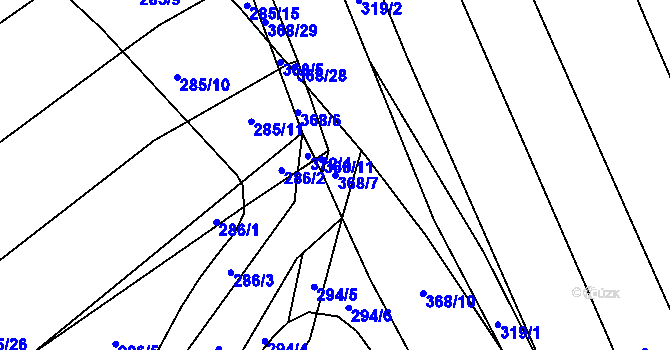 Parcela st. 368/7 v KÚ Zahájí u Hluboké nad Vltavou, Katastrální mapa