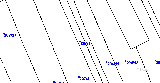 Parcela st. 207/4 v KÚ Zahájí u Hluboké nad Vltavou, Katastrální mapa