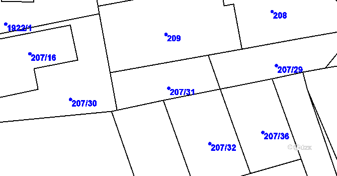 Parcela st. 207/31 v KÚ Zahájí u Hluboké nad Vltavou, Katastrální mapa