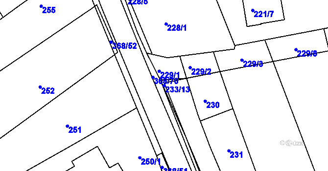 Parcela st. 233/13 v KÚ Zahájí u Hluboké nad Vltavou, Katastrální mapa