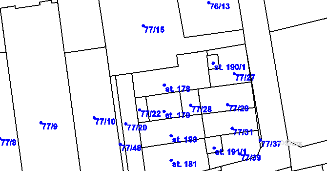 Parcela st. 178 v KÚ Záhlinice, Katastrální mapa