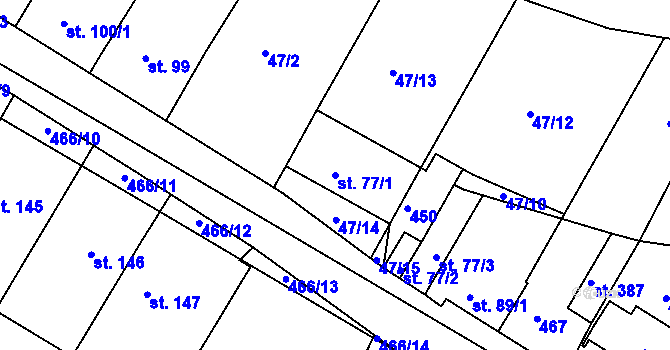 Parcela st. 77/1 v KÚ Zahnašovice, Katastrální mapa